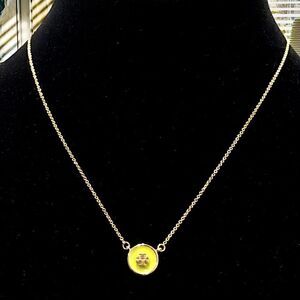 TORY BURCH KIRA LOGO GOLD ENAMEL LEMON COLOR PENDANT NECKLACE